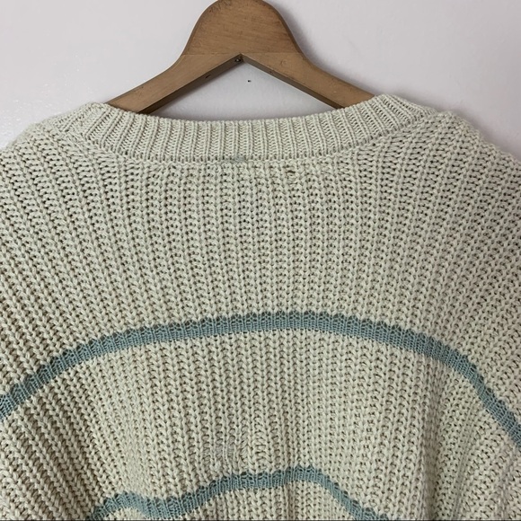 [Moon & Madison] Tan & Blue Striped Knit Cropped Baggy Oversized Sweater - Picture 8 of 8